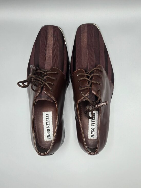 Hugo Vitelli Men\'s Brown Striped Dress Shoes Size 11 Square Toe Metal Tip Oxford main image 7